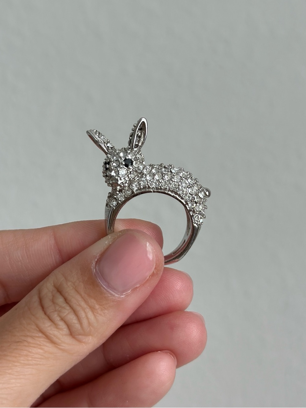 Sparkling Bunny Ring - Silver Crystal Rabbit Statement Ring